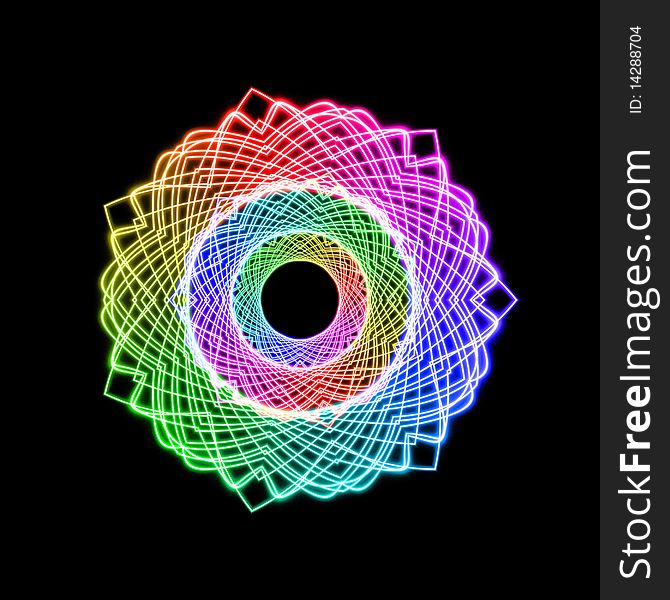 Abstract art element of a colorful rainbow spectrum wheel on black background. Abstract art element of a colorful rainbow spectrum wheel on black background