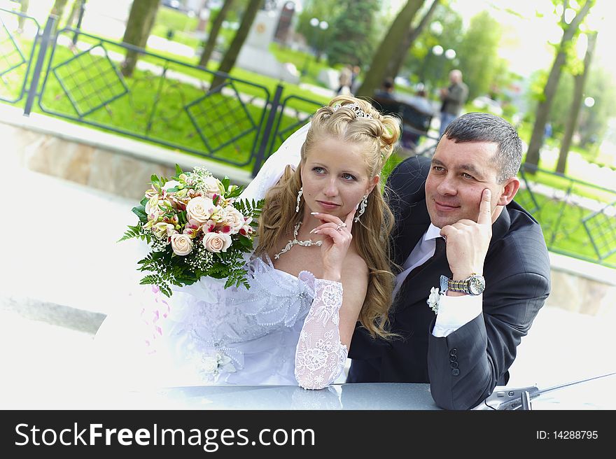 Wedding Wife and Husband with flowers