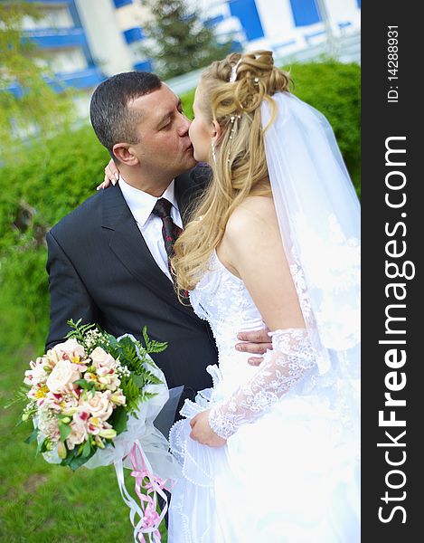 Wedding Wife and Husband with flowers