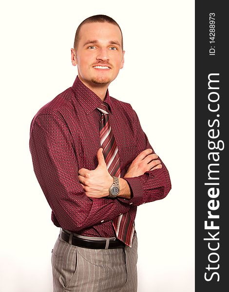 Young Businessman At Red Shirt And Tie