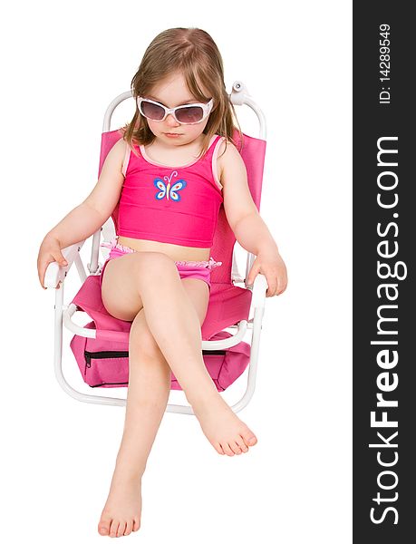 Sweet happy little girl on the beach isolated