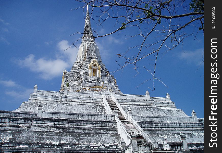 In front of the golden moutain pagoda Ayutthaya province central part of Thailand