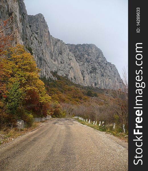 Mountain road in autumn. Crimea, Ukraine.