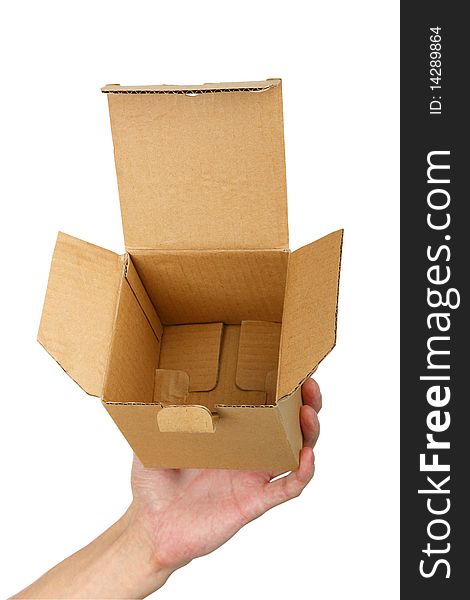 Man hand with a box isolated  background