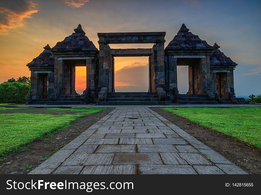 Beautiful Sunset at main gate of Ratu Boko Palace. An ancient palace inherited from the kingdom of Sanjaya. Beautiful Sunset at main gate of Ratu Boko Palace. An ancient palace inherited from the kingdom of Sanjaya