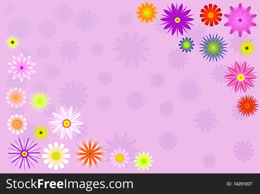 Illustration with two bright color flower corners illustration