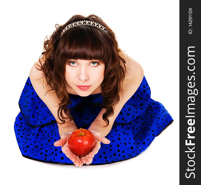 Lovely girl with a red apple