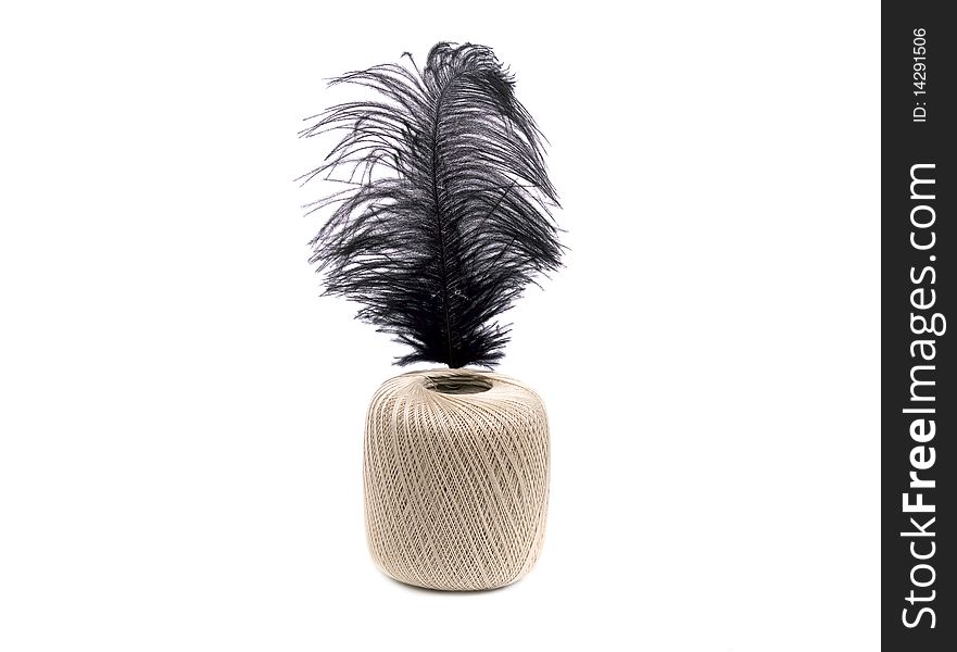 Black ostrich feather on the clew  on white