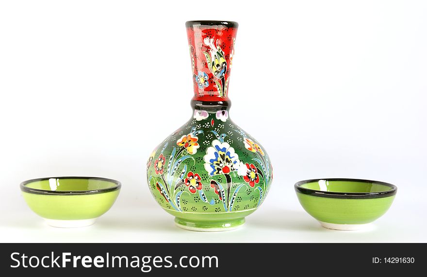 Ceramic vase with traditional oriental patterns, isolated on a white background