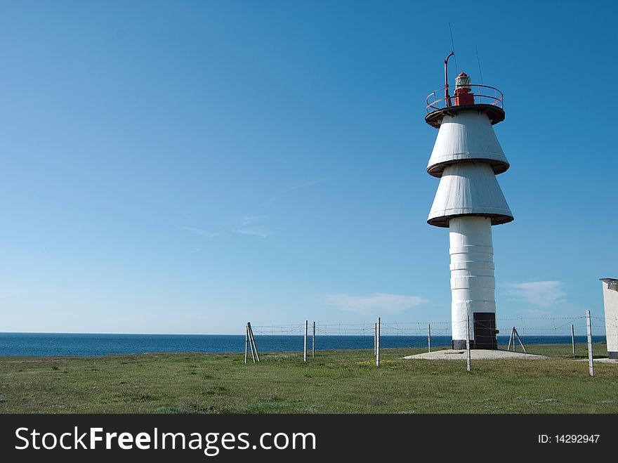 White lighthouse on the Black sea coastline