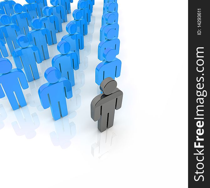 Illustration with crowd of people with black leader (blue collection). Illustration with crowd of people with black leader (blue collection)