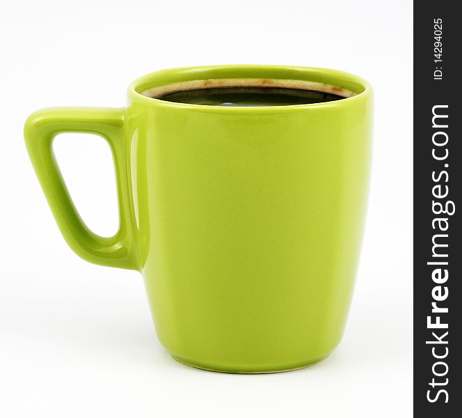 Green cup of coffee on a white background