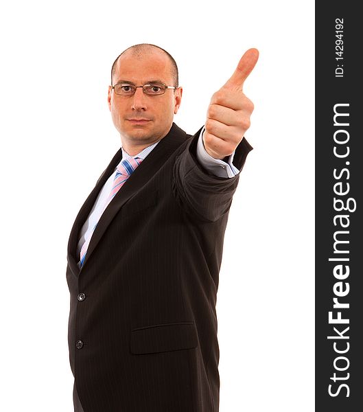 Businessman giving thumbs up on isolted White background