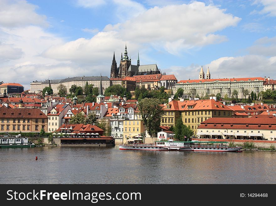 View of old town of Prague from river Vltava. View of old town of Prague from river Vltava.