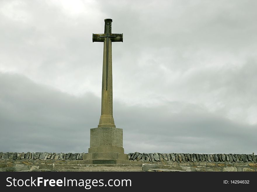 Monument cross for death British soldiers in Falkland war. Monument cross for death British soldiers in Falkland war