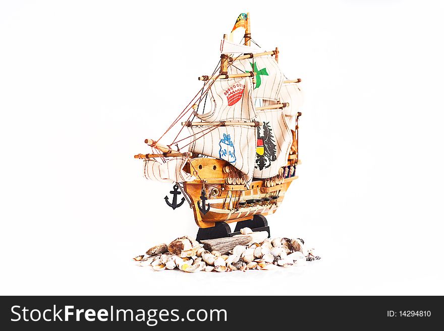 Cockleshell and frigate on a white background. Cockleshell and frigate on a white background