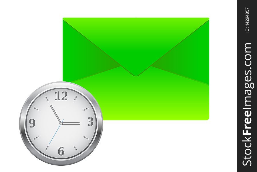 Vector post green envelope with hours stylised under metal. Vector post green envelope with hours stylised under metal