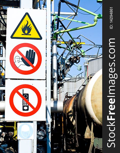 Warning signs at an oil terminal