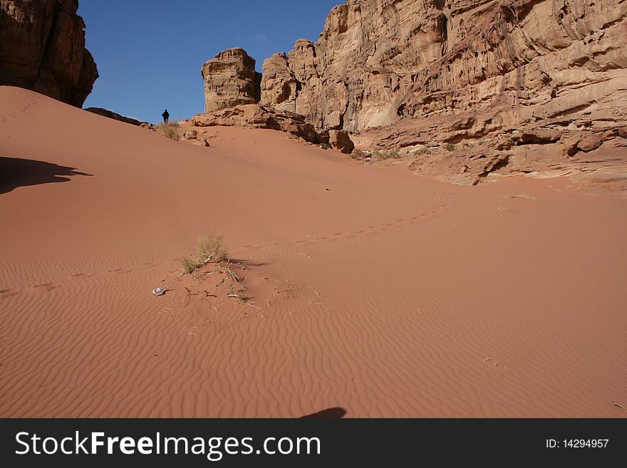 Asia,Jordan, desert Wadi Rum, ample space of the sand red, partycular rocks. Asia,Jordan, desert Wadi Rum, ample space of the sand red, partycular rocks