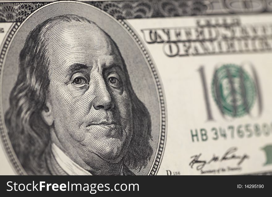 Benjamin Franklin portrait from 100 dollars banknote. Benjamin Franklin portrait from 100 dollars banknote