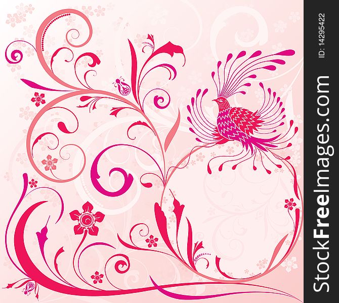 Vectorized ornate design with a fairy bird. All elements are separated. Color can be change by two key colors.