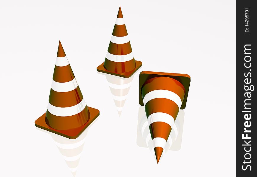 Three precautionary cones, white reflective background.