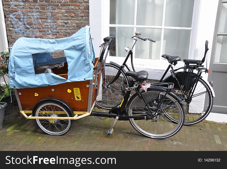 Two special bikes in a street of Amsterdam, Holland