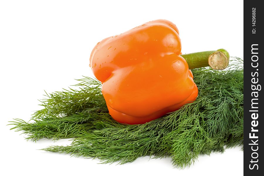 Orange pepper and dill isolated on white background