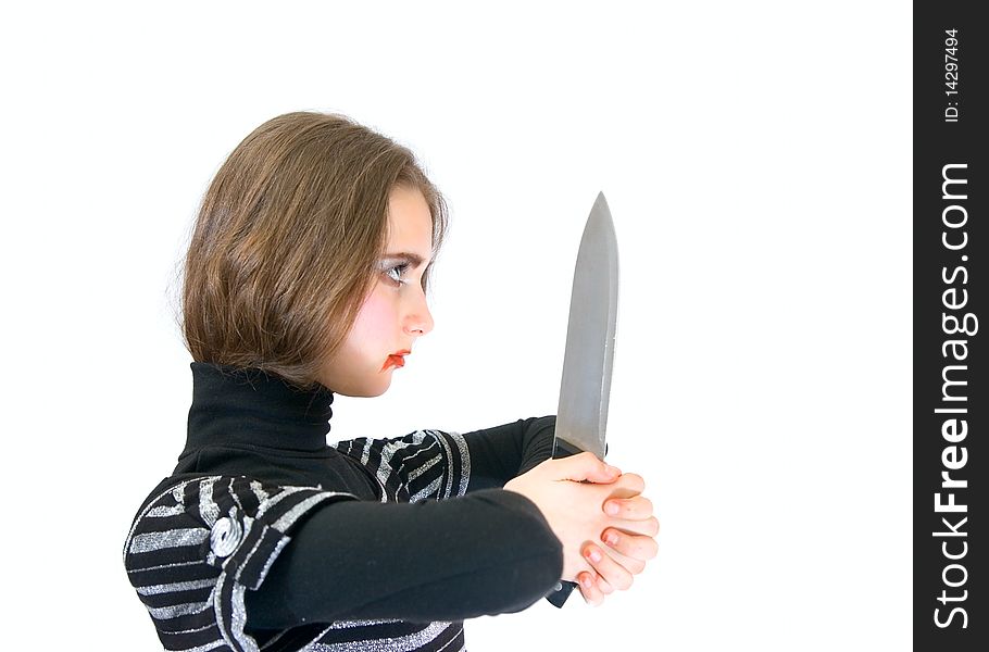 Lovely Teen Girl With Knife