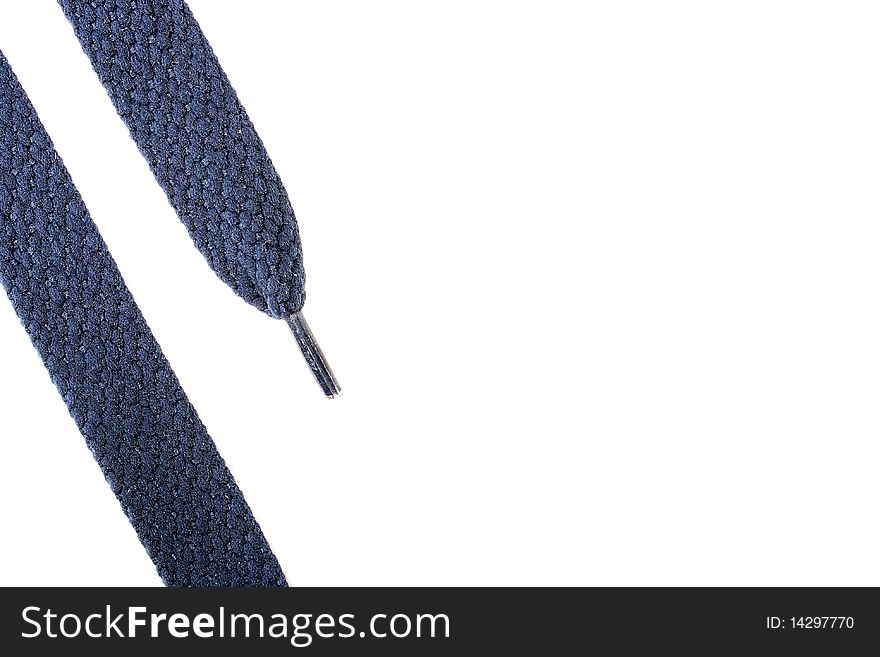 Wide laces of dark blue colour on a white background.