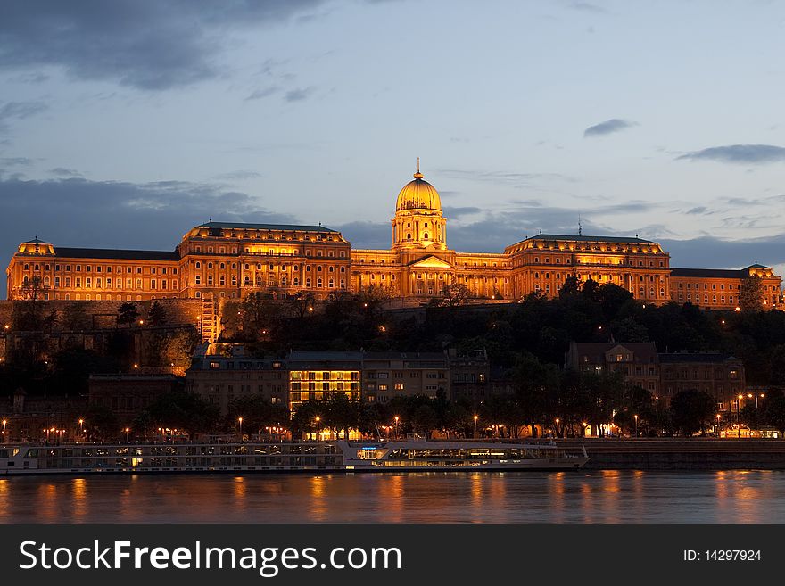 Royal palace at night in budapest, hungary. Royal palace at night in budapest, hungary