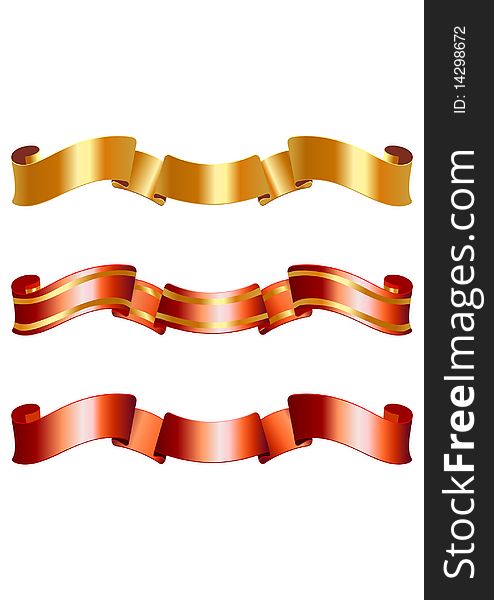 Set of vector golden and red ribbons