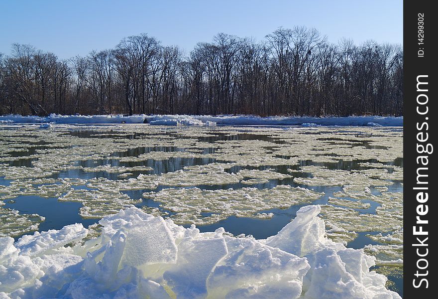 Ice on the river in the beginning of winter. Ice on the river in the beginning of winter