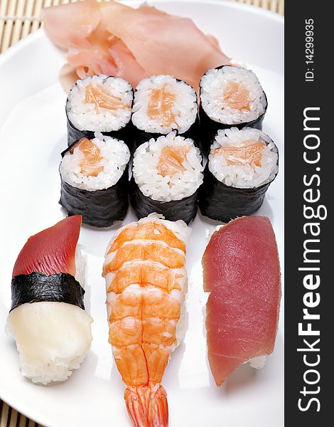 Japan traditional food, diferent sushi. Japan traditional food, diferent sushi