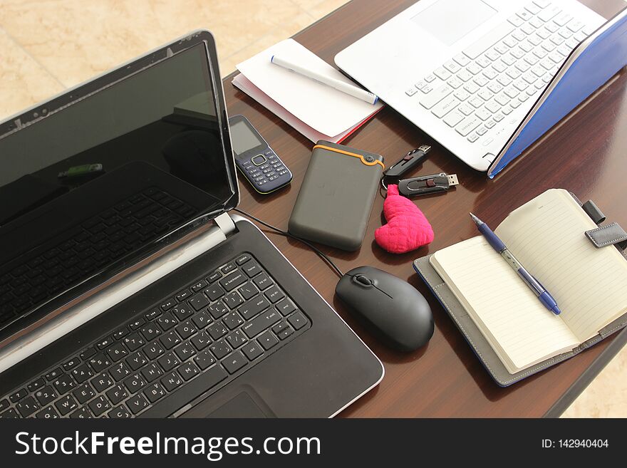 Keyboard and computer laptops in office