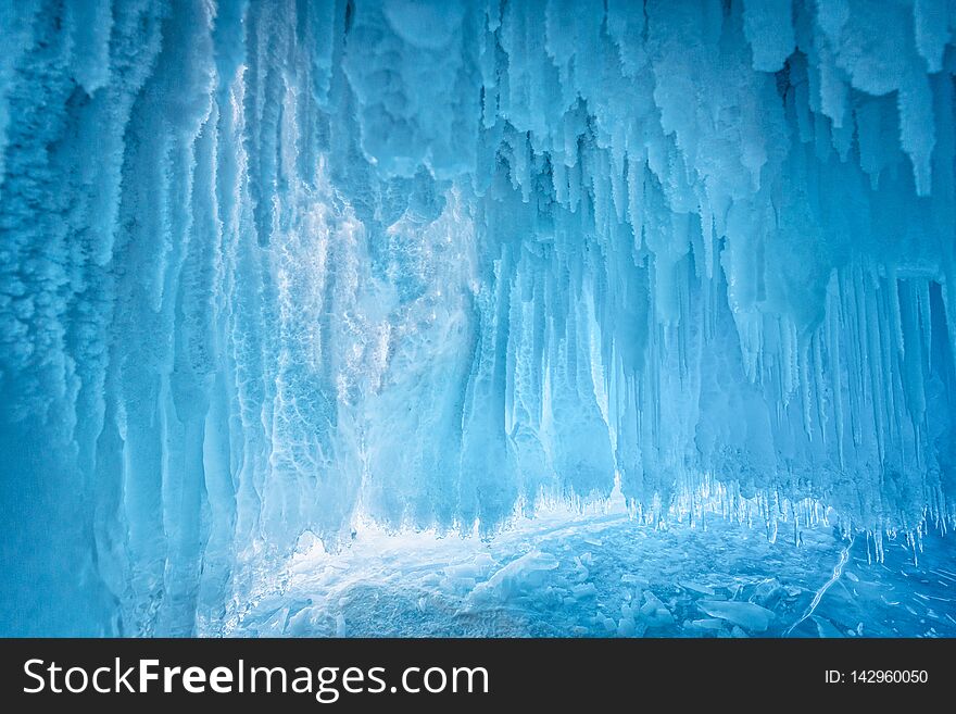 Inside the blue ice cave at Lake Baikal, Siberia, Eastern Russia