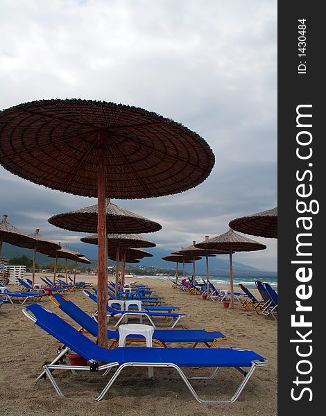 Beach umbrella and beds