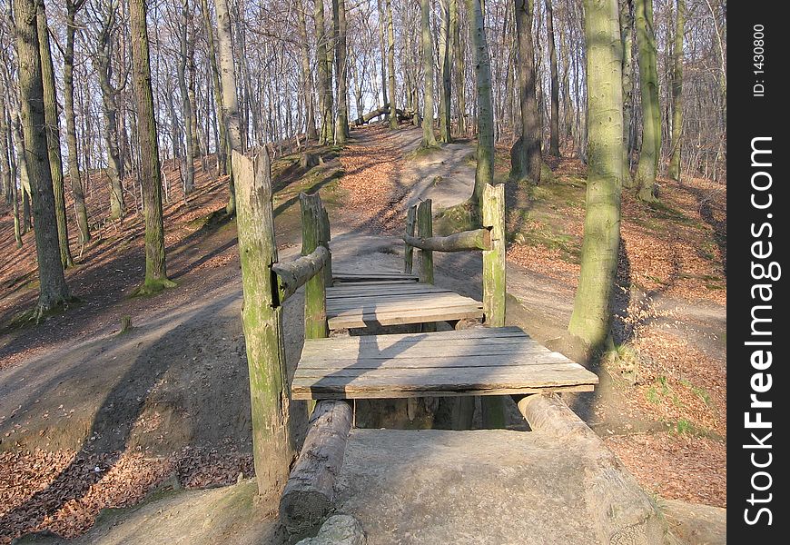 Wooden bridge in the park - autumnal wiev