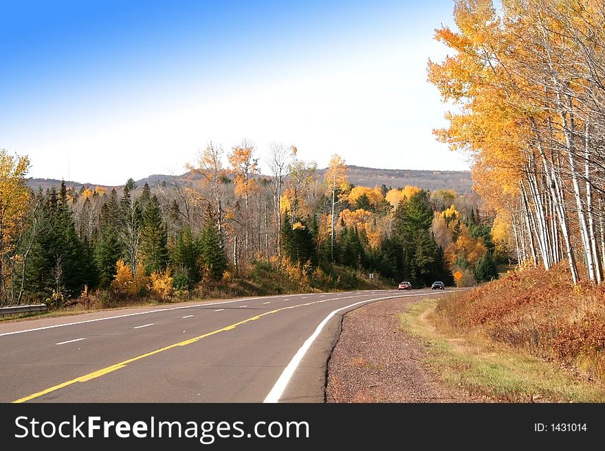 Road through colourful autumn trees. Road through colourful autumn trees