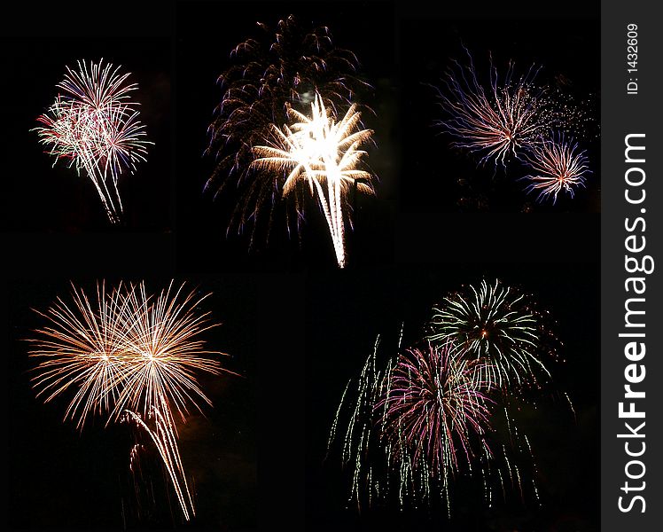 Group of five fireworks display