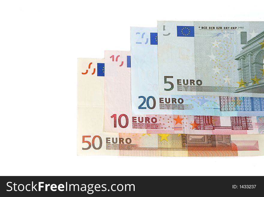 Various Euro banknotes - on white