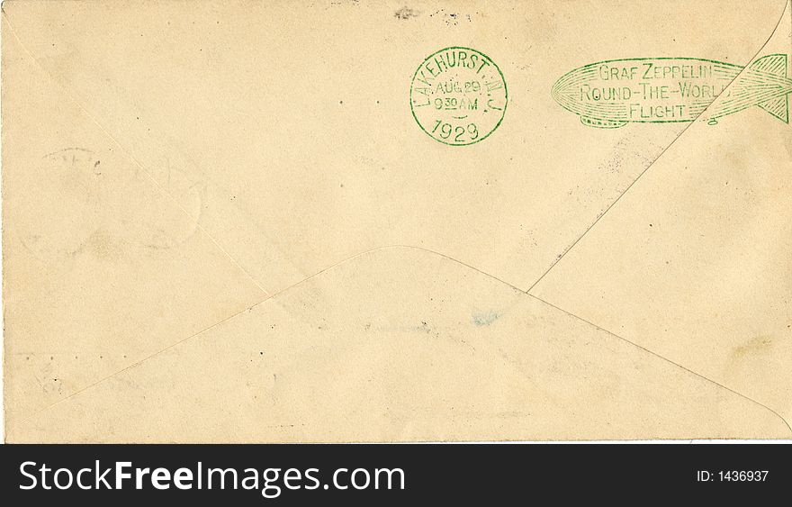 Envelope with stamp showing graf zeppelin round world flight from Lakehurst NJ