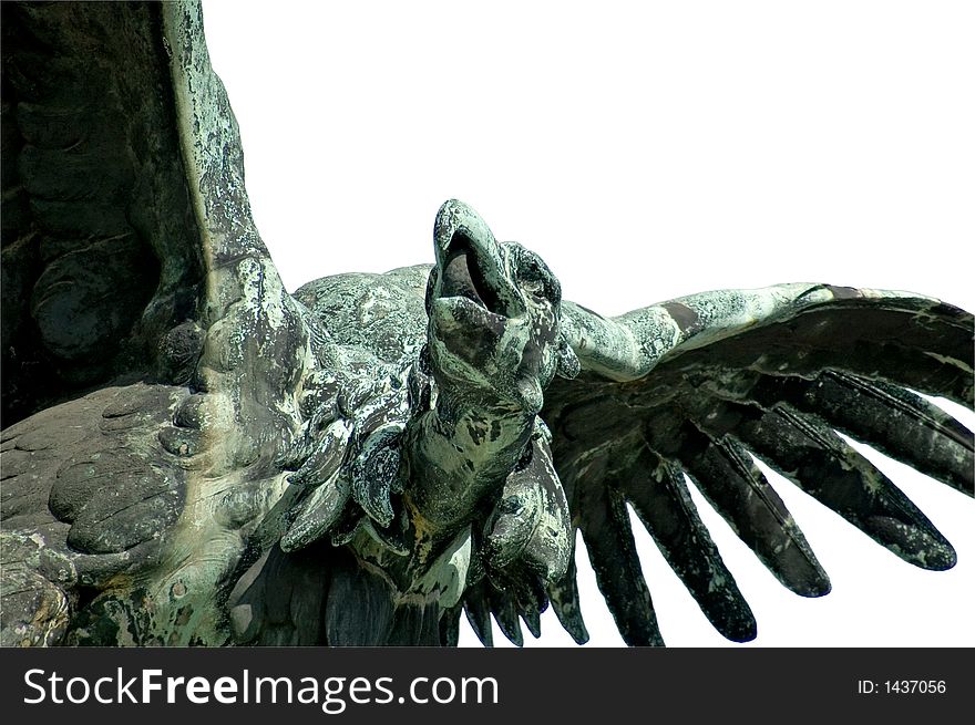 Fierce eagle spreading his wings at the castle, Budapest, Hungary.