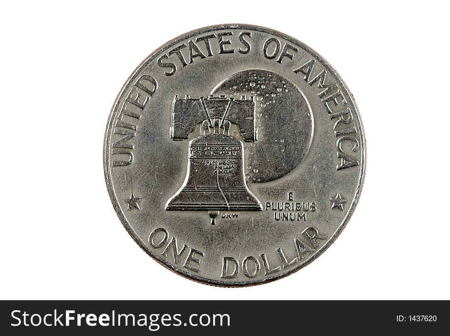 One dollar coin, isolated on white, clipping path included