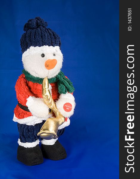 Kids christmas toy snowman on blue