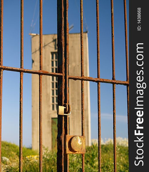 Old communications tower and railings at algorta