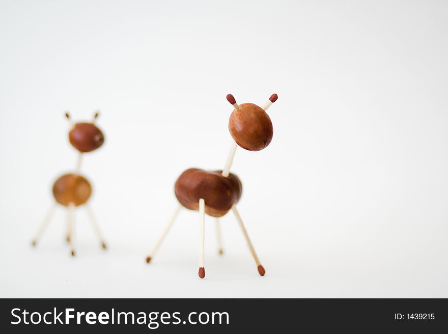Animals made from chestnuts and acorns. Animals made from chestnuts and acorns