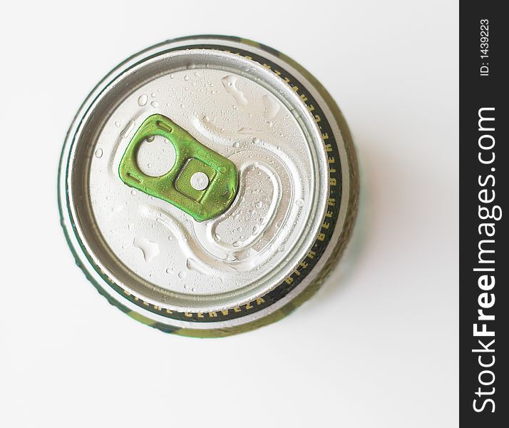 Cool can of cold beer, white background