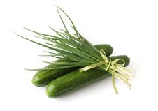 A Bunch Of Green Onions And Cucumbers Royalty Free Stock Image A Bunch Of Green Onions And Cucumbers Royalty Free Stock Image