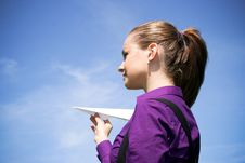 Young Businesswoman With Paper Plane In The Hand Royalty Free Stock Photos Young Businesswoman With Paper Plane In The Hand Royalty Free Stock Photos